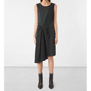 All Saints Satin Fern Dress in Oil Black